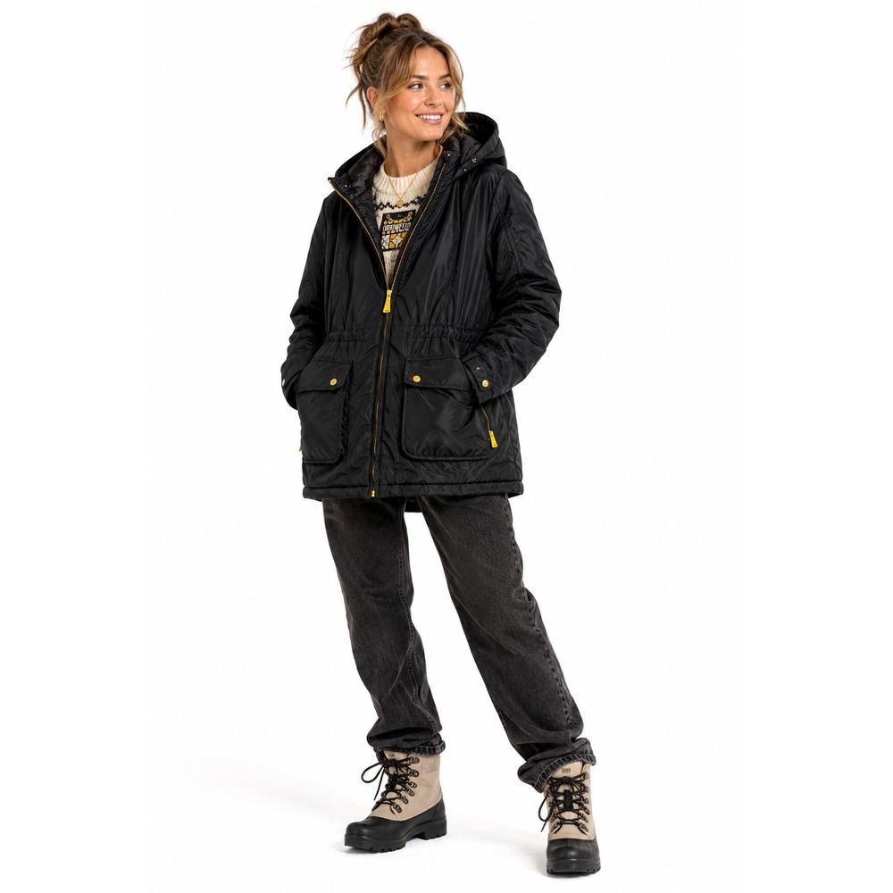 Obermeyer Vintage Womens Black Gold Insulated Hooded Winter Ski Jacket Size 16
